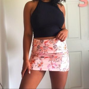 Forever 21 Satin Pink Flower Printed Skirt